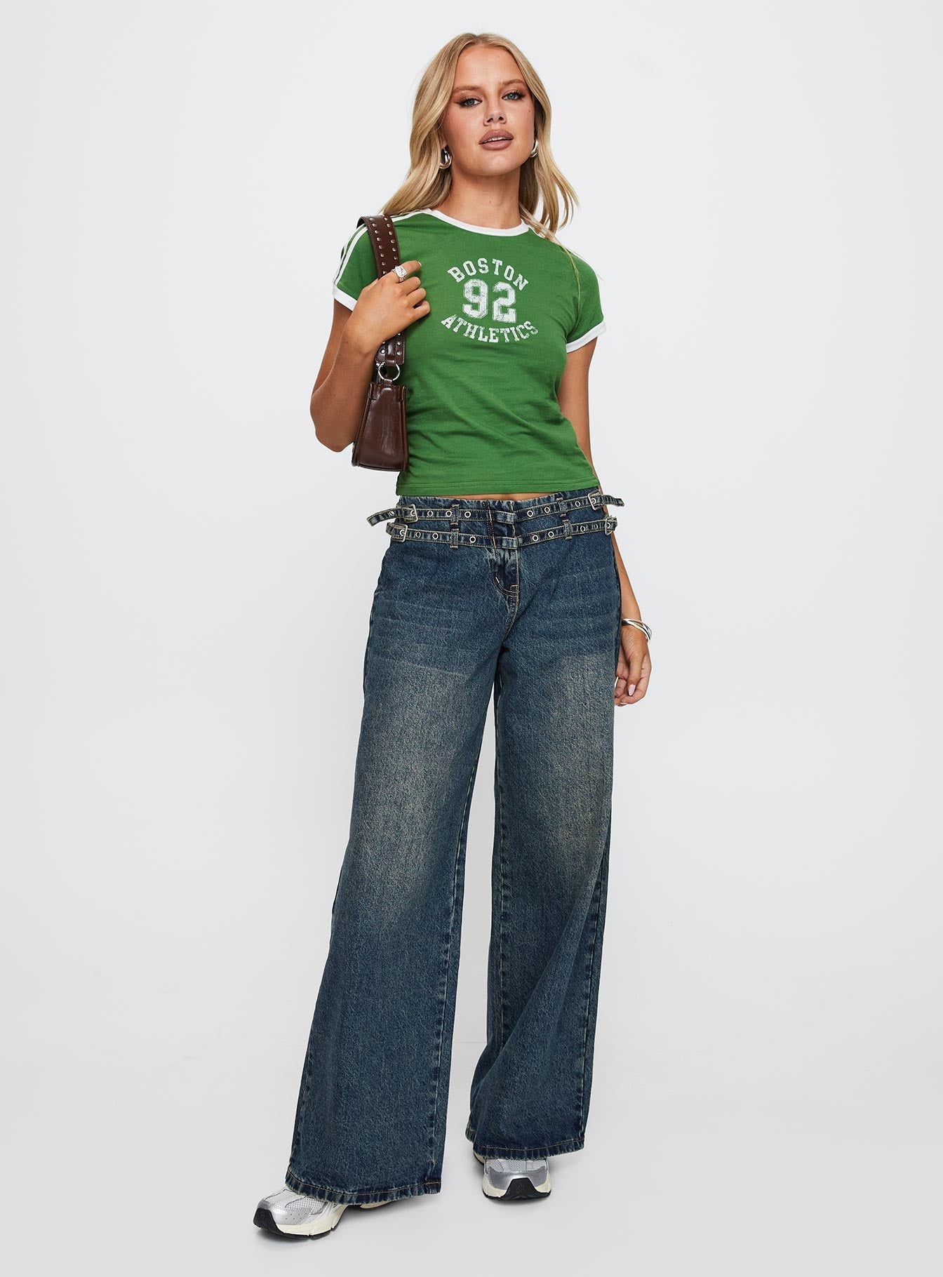 Baccarat Mid Rise Wide Leg Belted Jeans Dark Blue