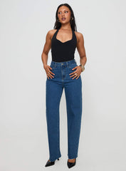 Kalinda High Rise Straight Leg Jeans Mid Blue