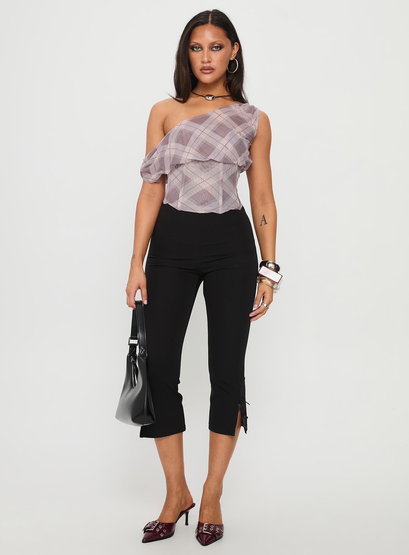 Amabelle Corset Draped Top Multi Plaid