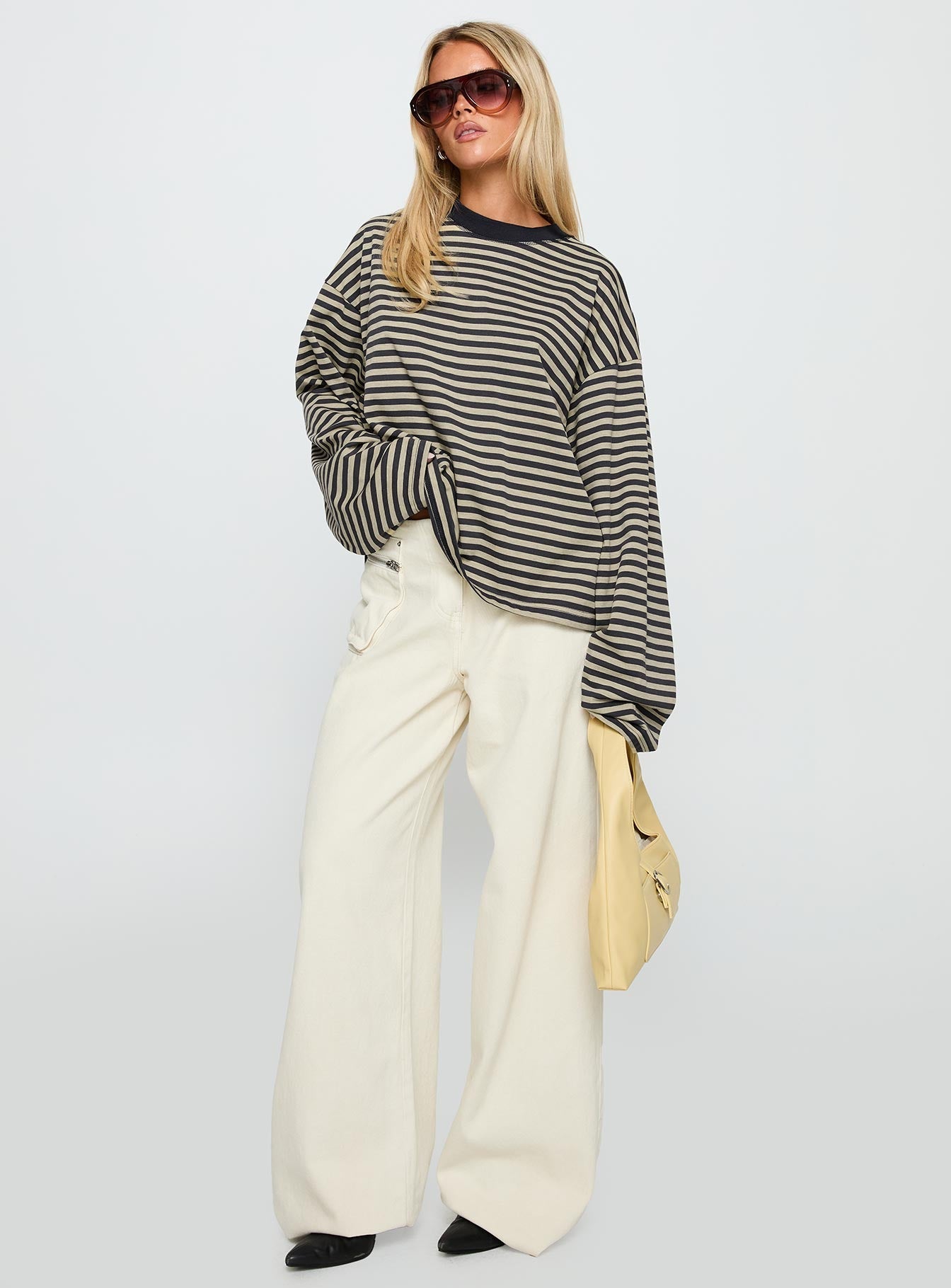 Bloom Long Sleeve Top Beige Stripe