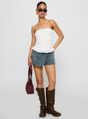 Flashbloom Strapless Ruched Top White