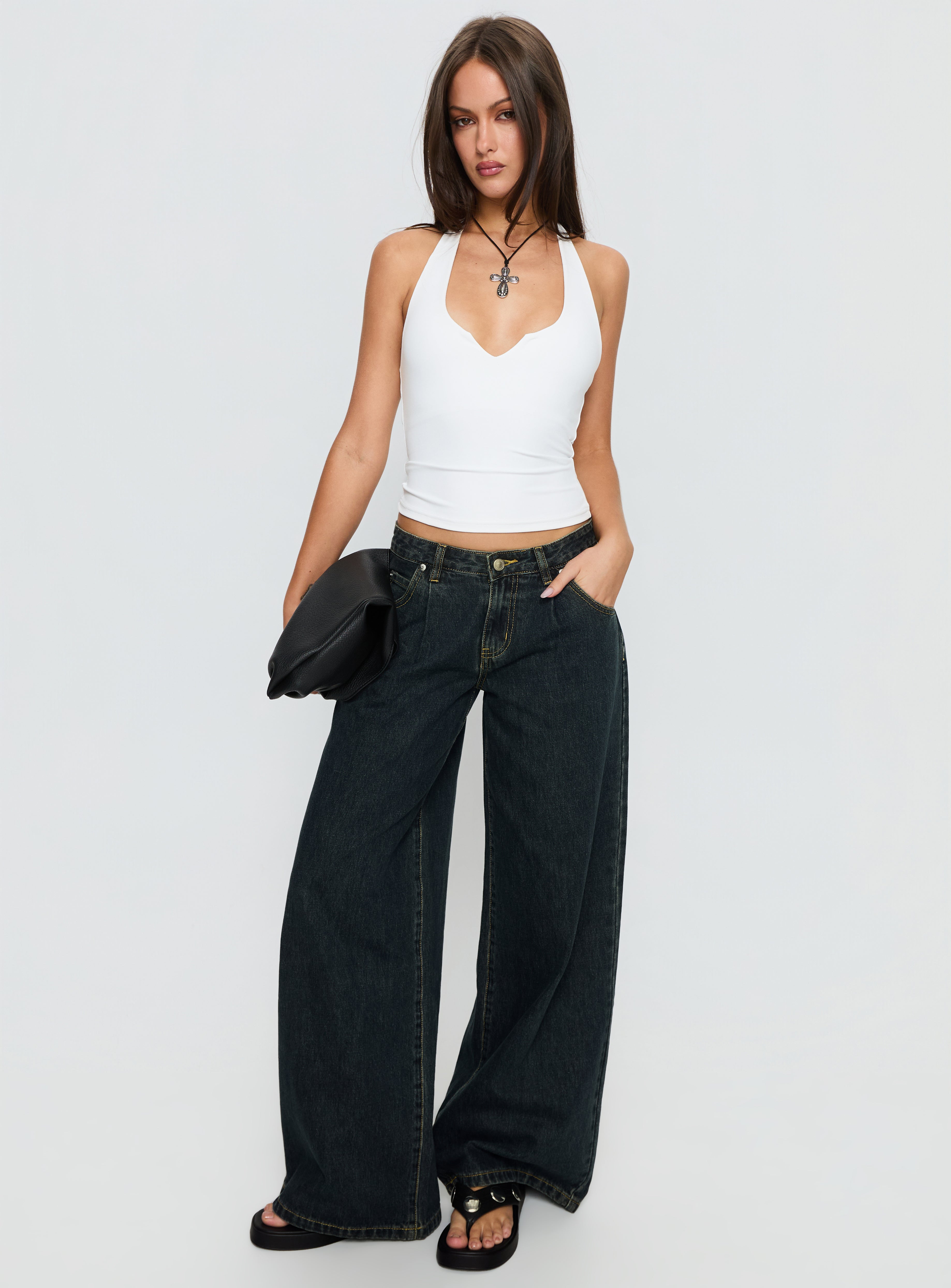 Supercut Low Rise Baggy Pleat Jeans Grunge Wash