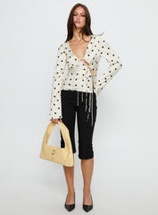 Mariah Long Sleeve Top Cream Polka