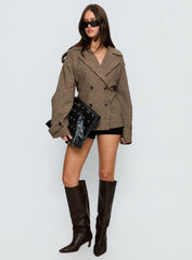 Brieanna Cropped Trench Coat Brown Check