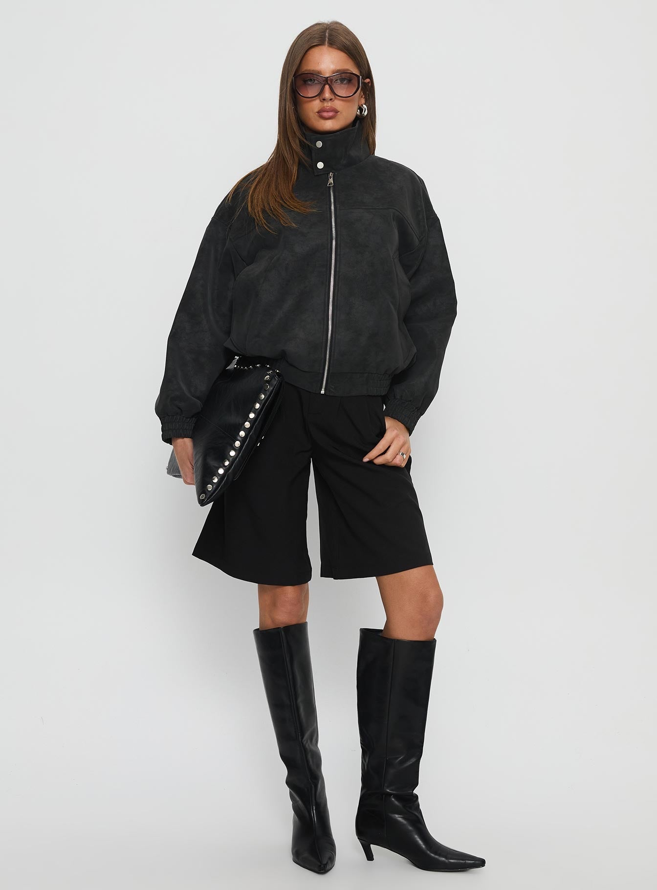 Ellissa Faux Suede Bomber Jacket Black
