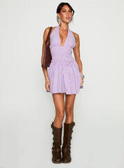 Attracted Halter Mini Dress Purple Stripe