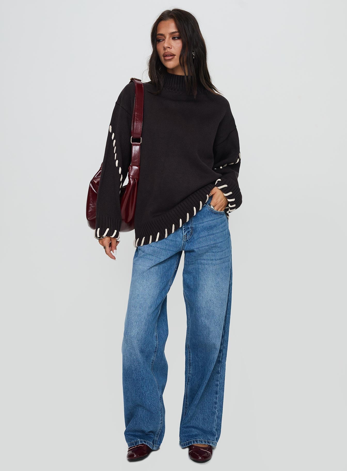 Leizure Turtleneck Knit Sweater Brown