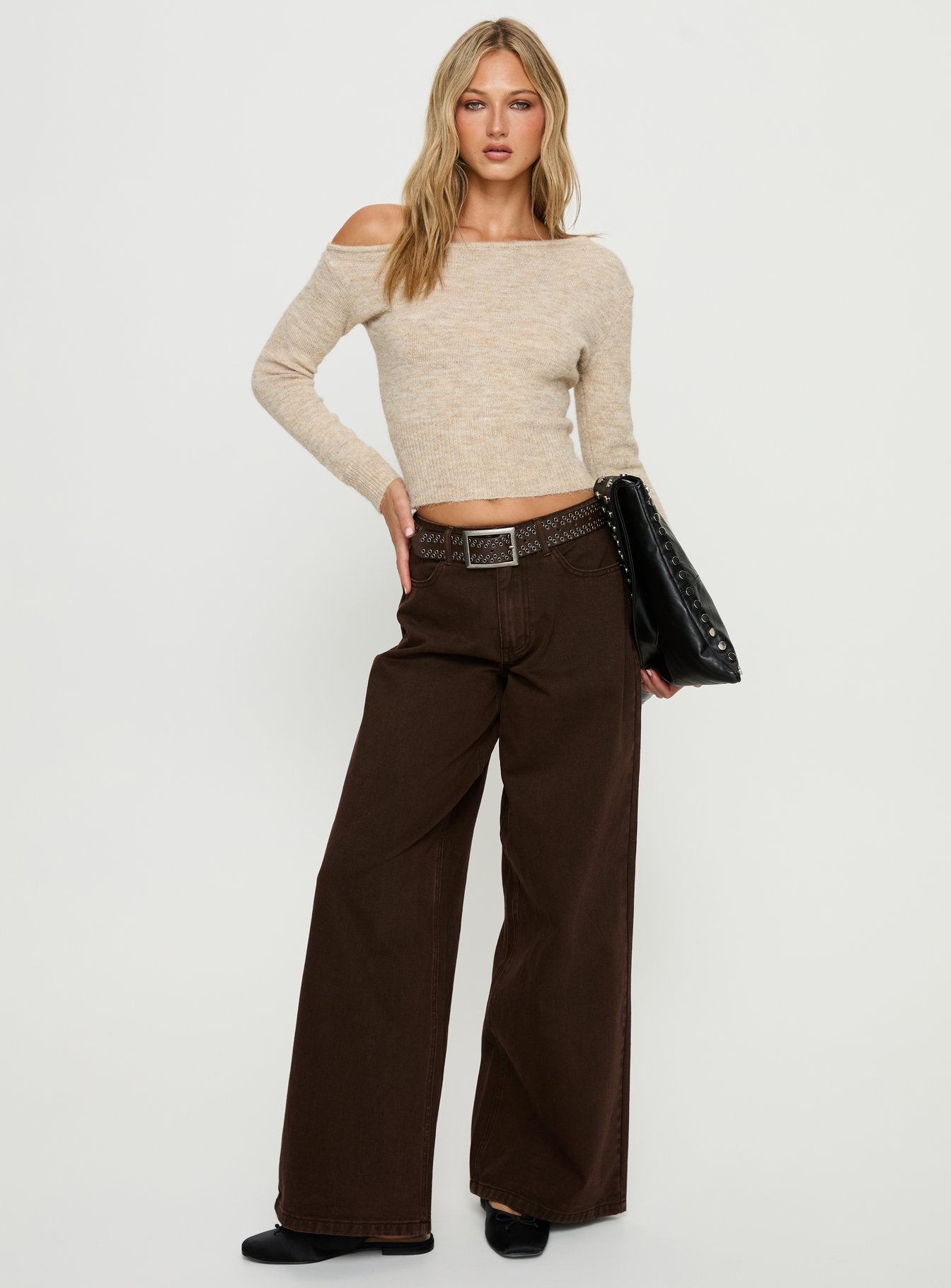 Naylor Mid Rise Wide Leg Jeans Brown