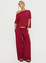Cozy Hour Sleep Relaxed Off Shoulder Top Red