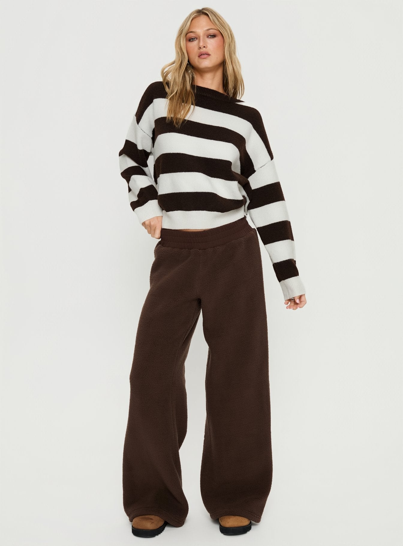 Corlie Crew Neck Knit Sweater Brown Stripe