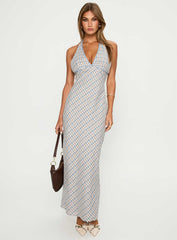 Evienna Halter Maxi Dress Blue Check