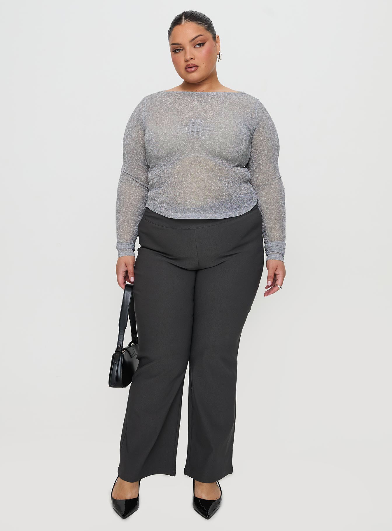 Crystal Clear Long Sleeve Mesh Top Silver