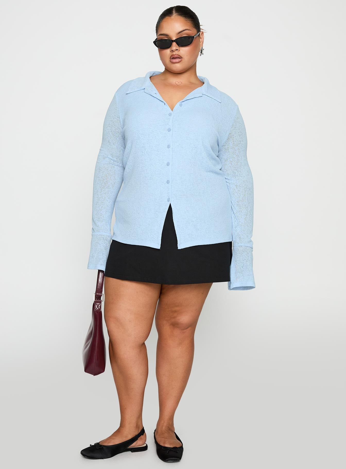 Finnean Long Sleeve Top Pale Blue Curve