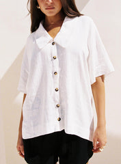 Goody Linen Button Front Top White