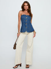 Deann Denim Strapless Top Mid Blue Wash