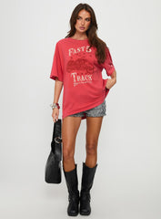 Fast Track Oversized Graphic Top Red