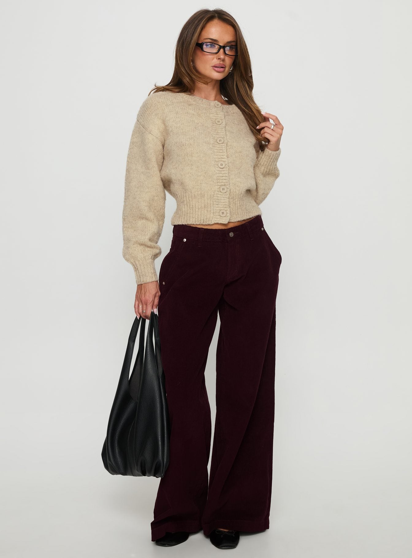 Jacynda Low Waist Wide Leg Corduroy Jeans Currant