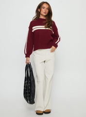 Catherin Crew Neck Knit Sweater Red / White