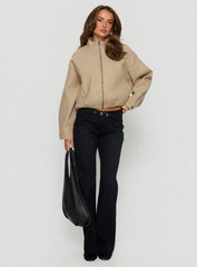 Chayden Cropped Bomber Jacket Beige