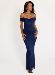 Anabeila Strapless Frill Maxi Dress Navy