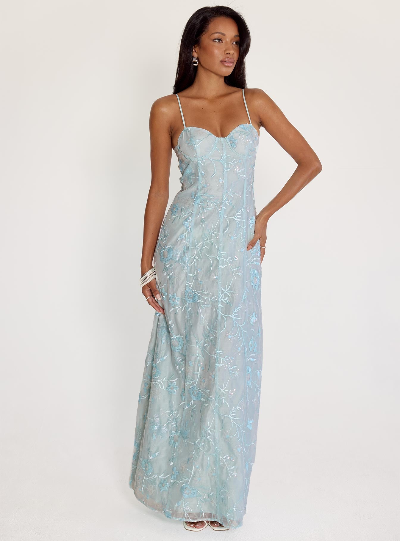 Believe In Love Embroidered Maxi Dress Blue
