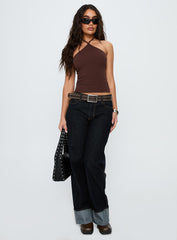 Baseline Halter Rib Top Chocolate