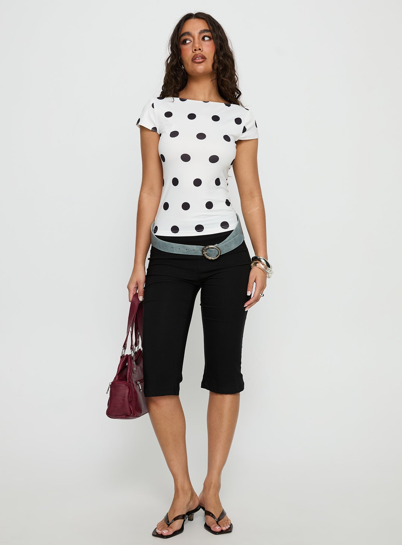 Truthfully Low Back Top White Polka Dot