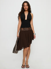 Benjy Chiffon Waterfall Midi Skirt Brown
