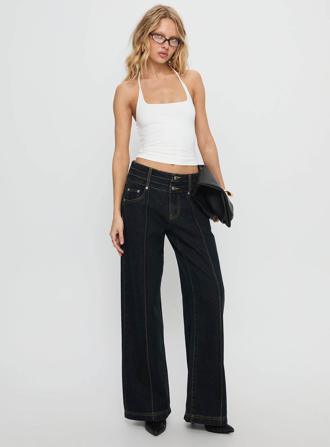 Hannalee Low Rise Wide Leg Cargo Jeans Grunge Wash