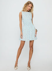 Alonah Shirred Mini Dress Blue Floral