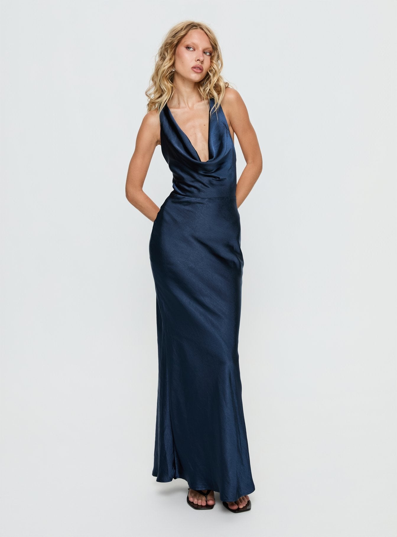Aubrienna Cowl Neck Maxi Dress Navy