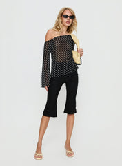 Shiona Sheer One Shoulder Long Sleeve Top Black Polka