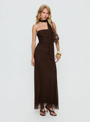 Ainslea Halter Scarf Maxi Dress Dark Brown