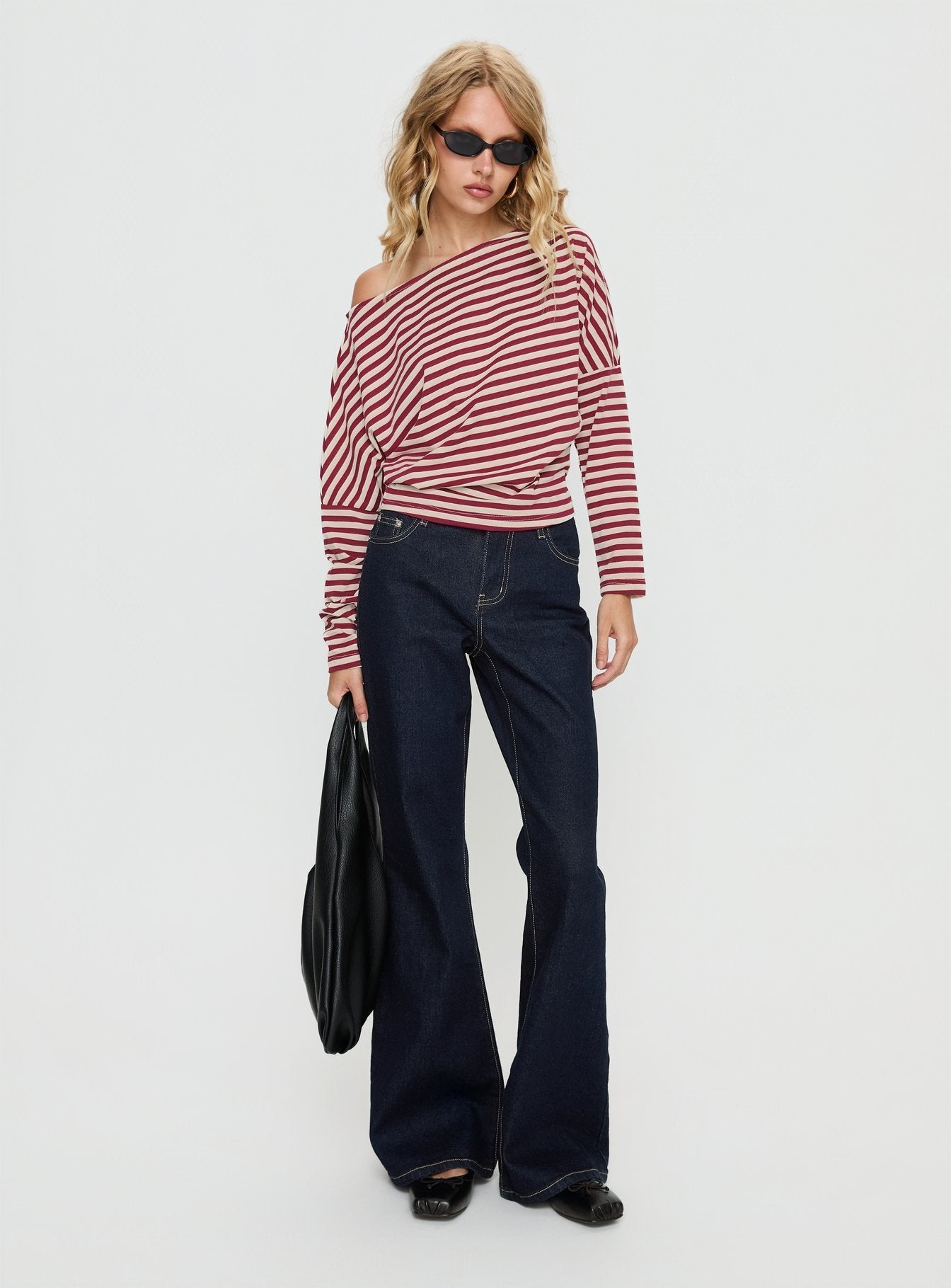 Deora Cinched Long Sleeve Top Red Stripe
