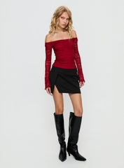 Deyci Lace Off Shoulder Top Red