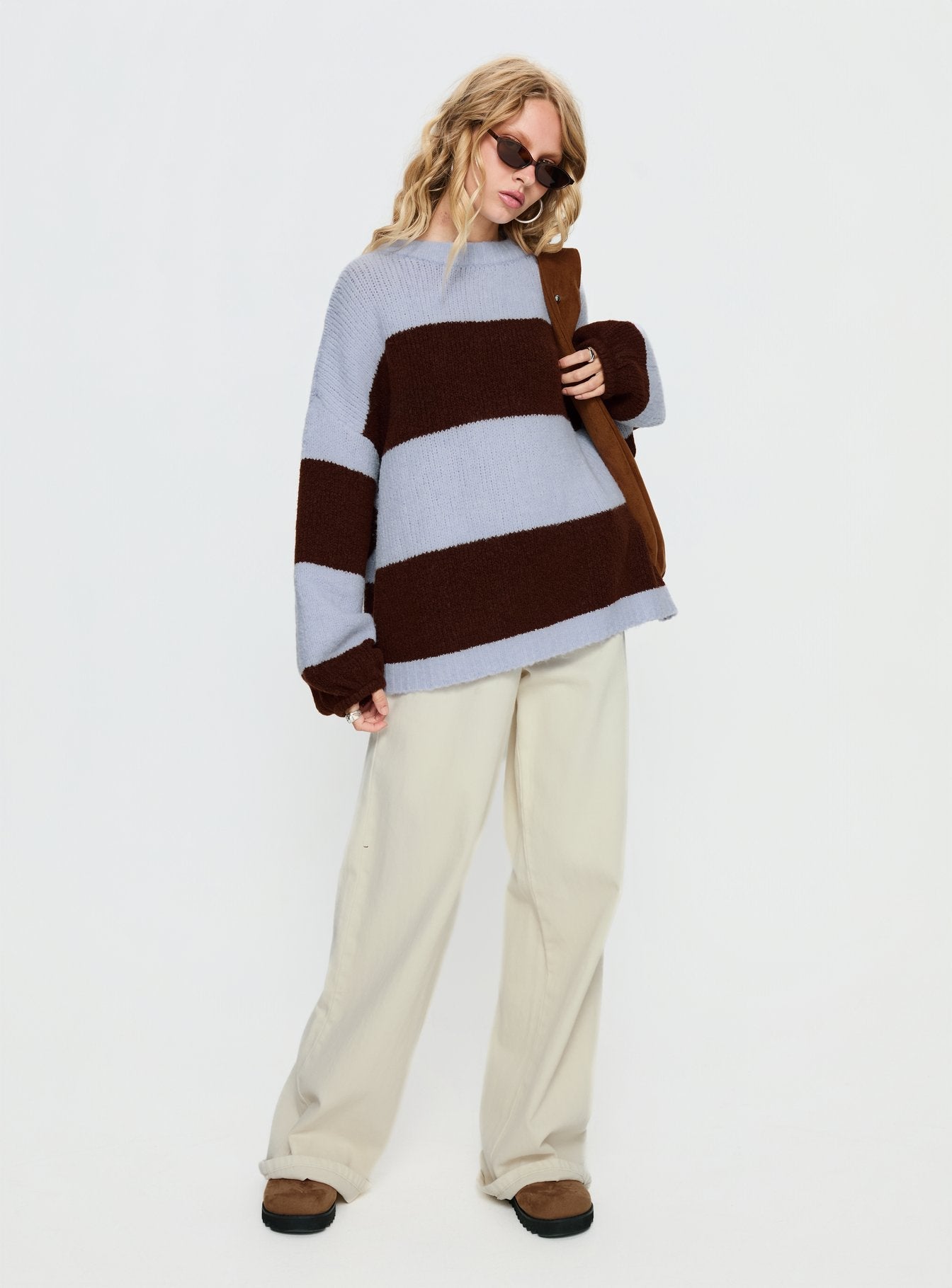 Bastien Crew Neck Knit Sweater Blue / Chocolate Stripe