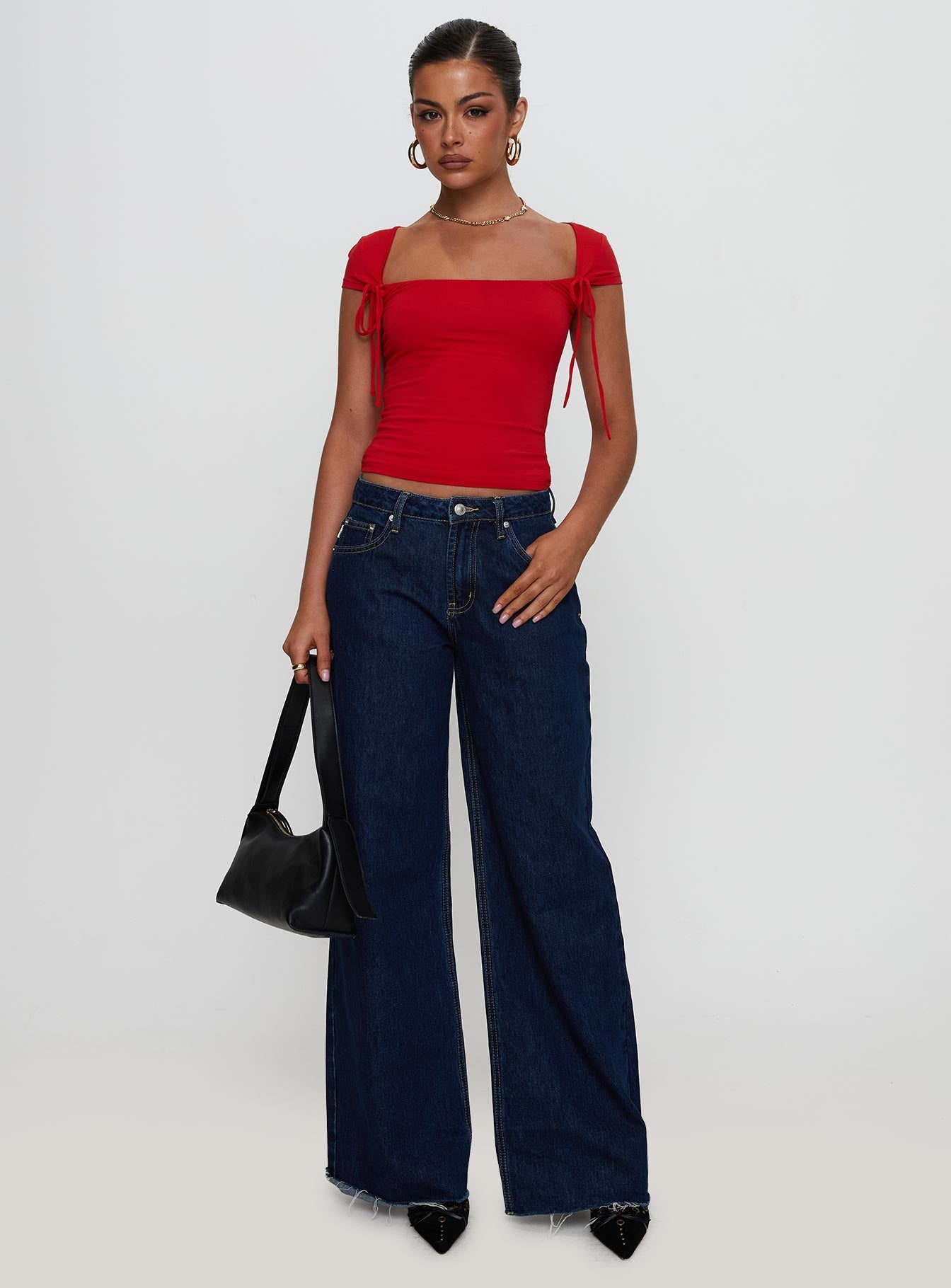 Daena Tie Detail Top Red