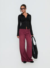 Boxie Mid Rise Wide Leg Jeans Washed Burgundy