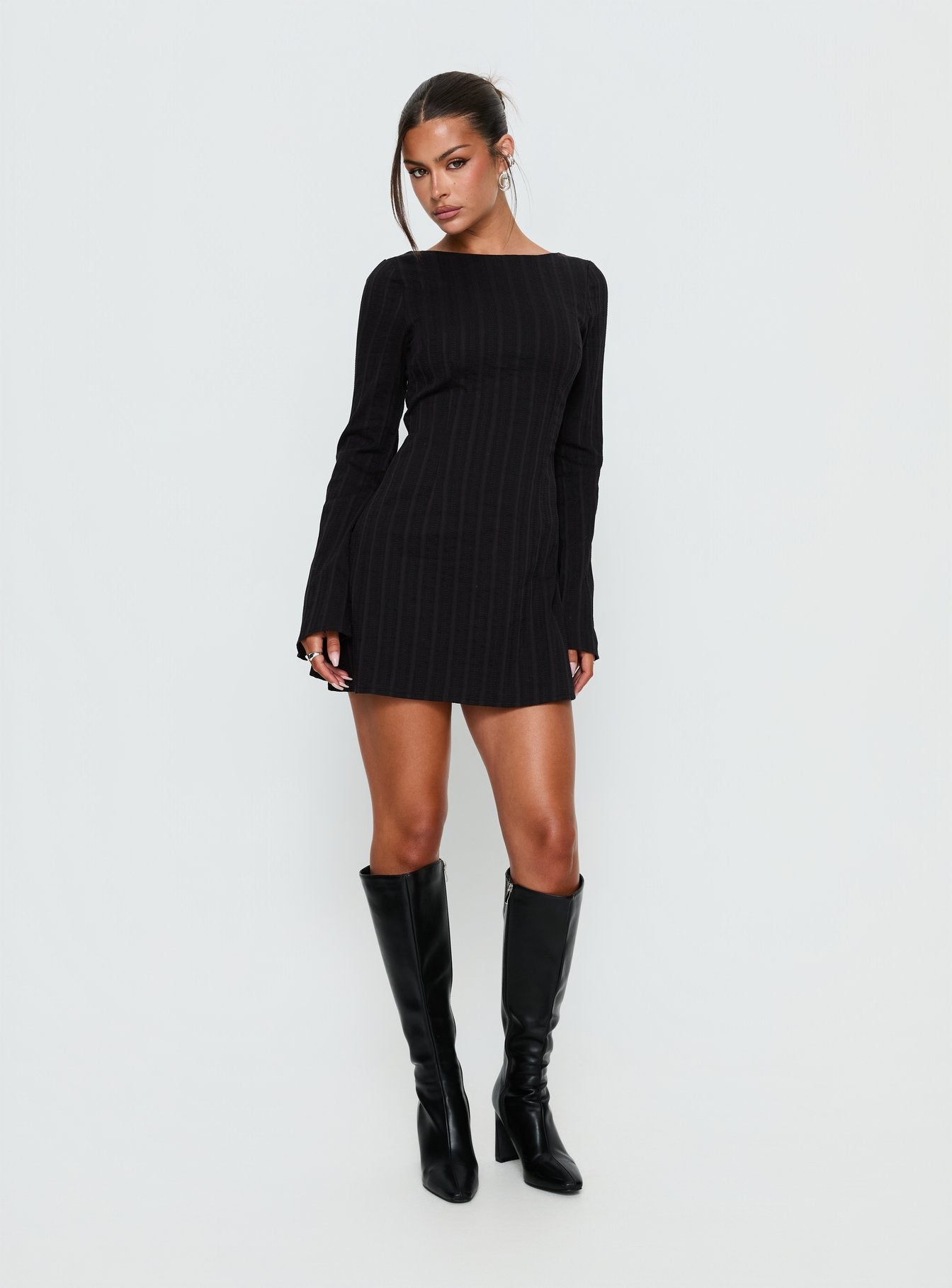Alfalfa Long Sleeve Mini Dress Black