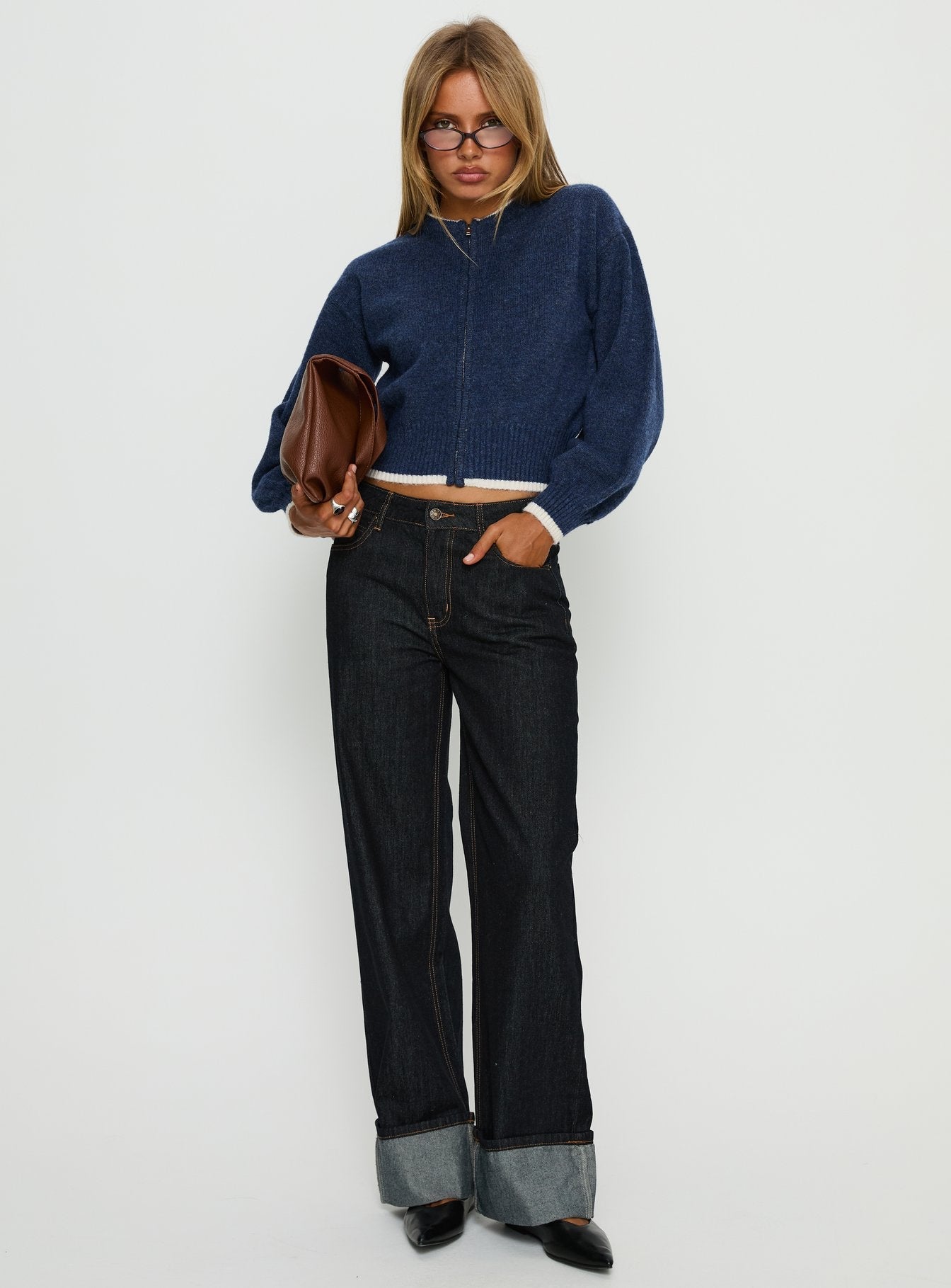 Amandi Zip Through Knit Jumper Navy / Cream