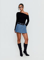 Debera Pleated Mini Skirt Mid Blue Wash