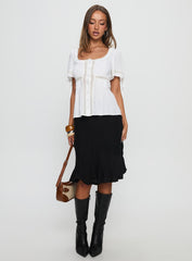 Indianah Pleat Lace Panel Blouse Top White