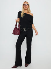 Kortnee Eyelet Detail Flare Leg Pants Black