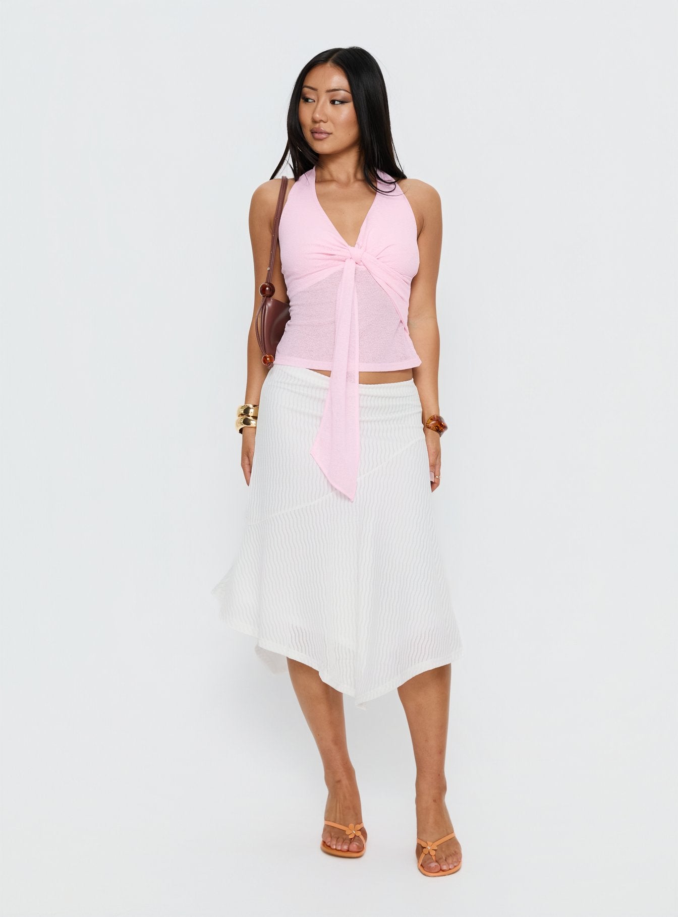 Adrea Asymmetrical Midi Skirt White