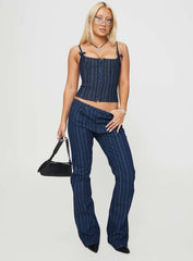 Charismatic Low Rise Flared Jeans Dark Pinstripe