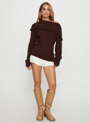 Kinslea Off Shoulder Knit Sweater Brown