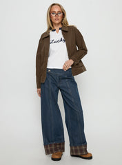 Nikoletta Foldover Jeans Dark Wash / Check