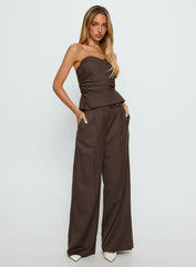 Keighly Strapless Draped Top Brown Pinstripe