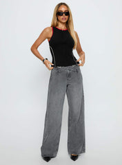 Mckinley Mid Rise Wide Leg Jeans Washed Grey