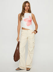 Brontee Boat Neck Asymmetrical Graphic Tank Top White